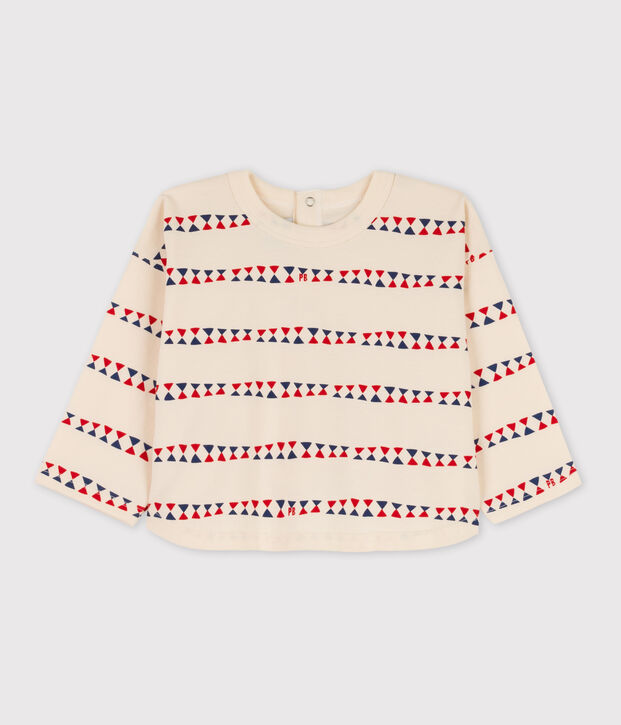 Camiseta estampada de algod&oacute;n de manga larga para beb&eacute; crudo/multicolor