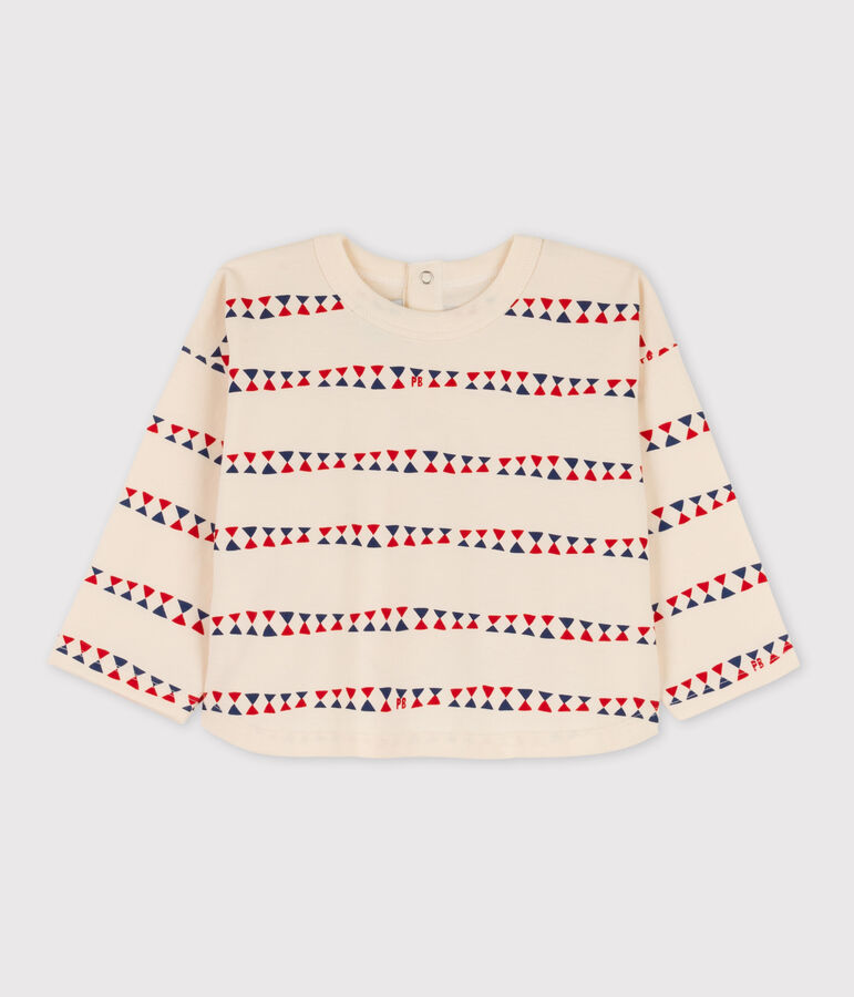 Camiseta estampada de algod&oacute;n de manga larga para beb&eacute; crudo/multicolor