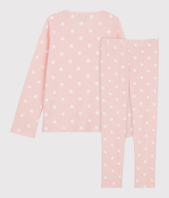 Pijama con estampado de estrellas de niña de algodón rosa MINOIS/blanco MARSHMALLOW