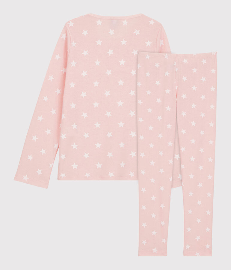 Pijama con estampado de estrellas de ni&ntilde;a de algod&oacute;n rosa/blanco