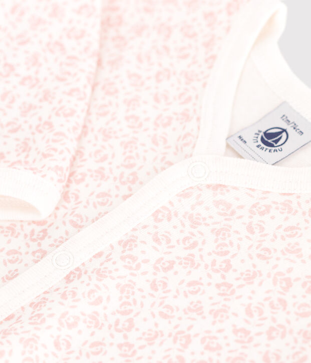 Pijama de algod&oacute;n sin pies con flores para beb&eacute; blanco/rosa