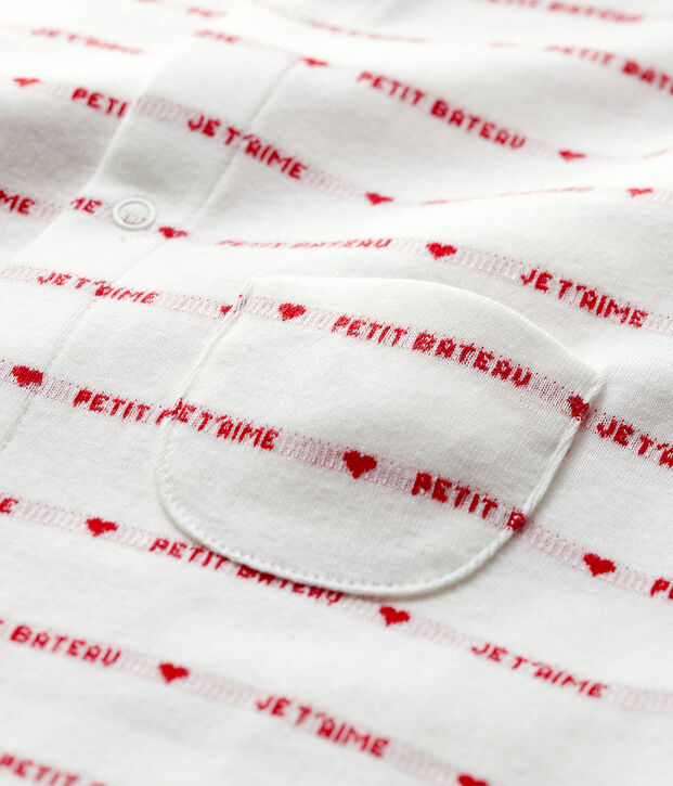 Mono corto Petit Bateau con Je t'aime de jacquard de algod&oacute;n ecol&oacute;gico blanco/rojo