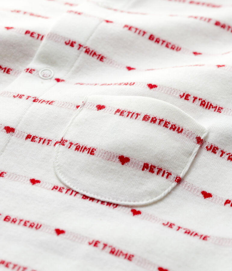 Mono corto Petit Bateau con Je t'aime de jacquard de algod&oacute;n ecol&oacute;gico blanco/rojo