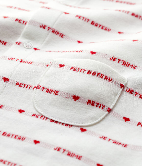 Mono corto Petit Bateau con "Je t'aime" de jacquard de algodón ecológico blanco MARSHMALLOW/rojo PEPS