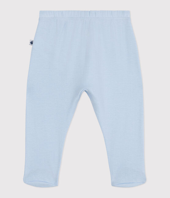 Pantalón con pies de algodón liso para recién nacido azul TOUDOU