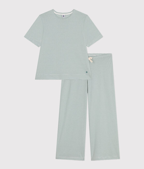 Pijama milrayas de algodón de mujer azul PAUL/blanco MARSHMALLOW