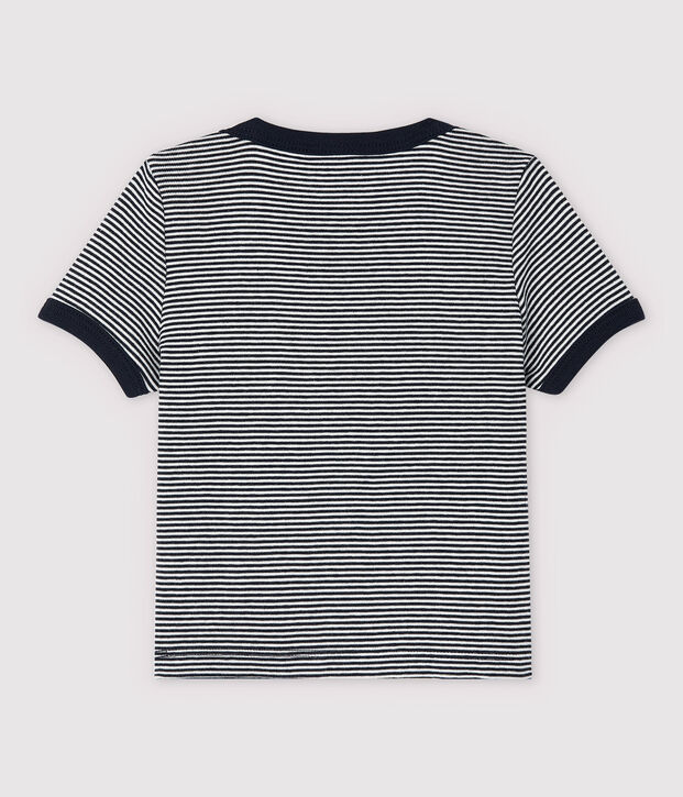 Camiseta de manga corta de algod&oacute;n de beb&eacute; ni&ntilde;o azul/blanco