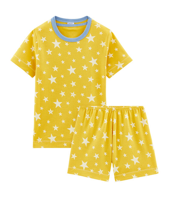 Pijama corto de punto para niño amarillo HONEY/blanco MARSHMALLOW