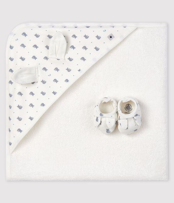 Estuche con toalla de baño y patucos para bebé de rizo y punto blanco MARSHMALLOW/gris GRIS/ MULTICO