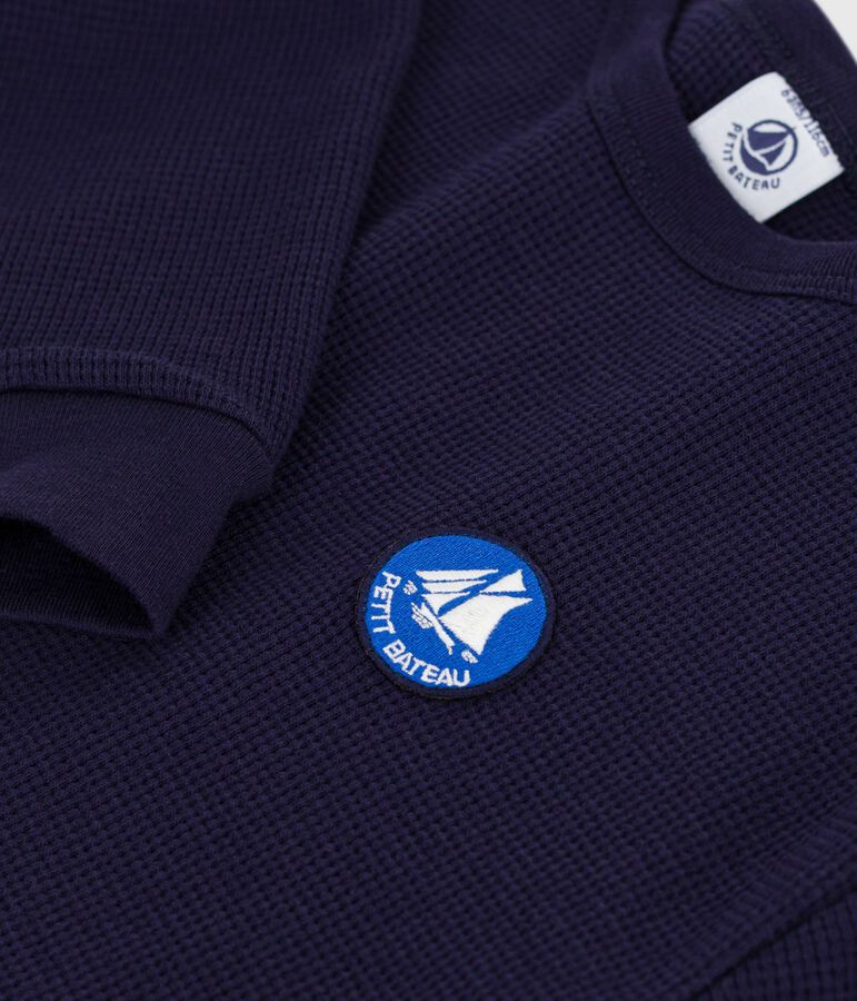 Camiseta infantil lisa de algod&oacute;n de manga larga azul