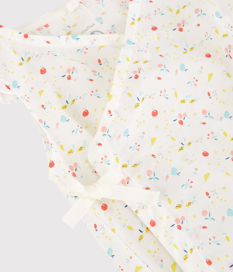 Mono corto de flores de beb&eacute; ni&ntilde;a de tejido tubular de urdimbre y trama de algod&oacute;n ecol&oacute;gico blanco MARSHMALLOW/blanco MULTICO