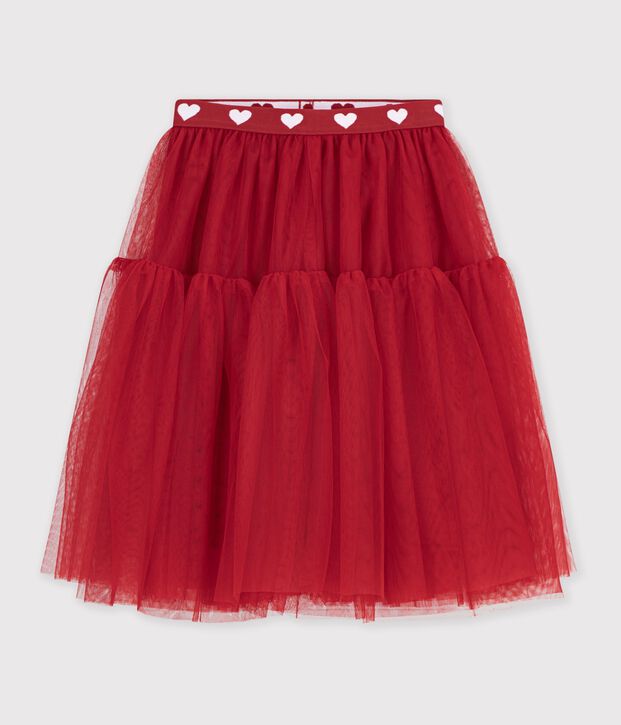 Falda infantil lisa y larga de tul rojo