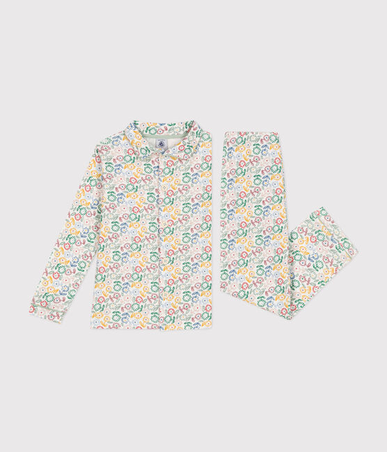 Pijama infantil de algodón con motivo de flores  blanco MARSHMALLOW/blanco MULTICO