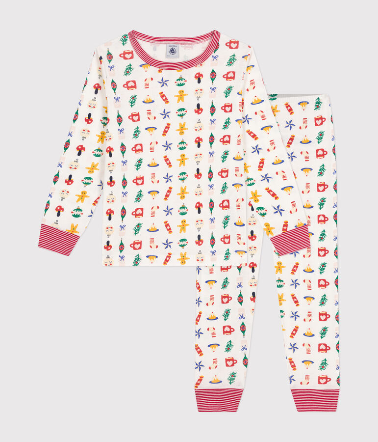 Pijama infantil de algod&oacute;n con estampado de Navidad blanco/multicolor