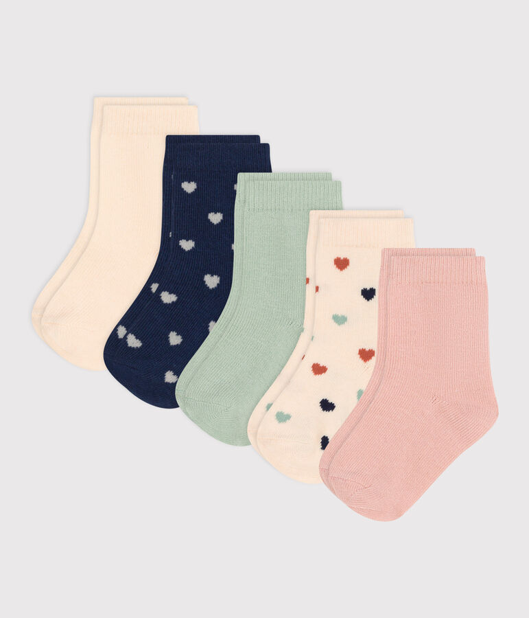 5 pares de calcetines de algod&oacute;n con corazones para beb&eacute; multicolor