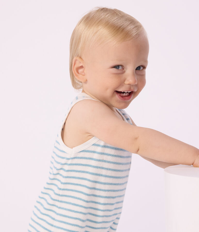 Mono corto sin mangas de tejido de rizo de algod&oacute;n a rayas para beb&eacute; MARSHMALLOW/ MIMI