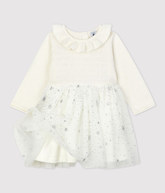 Vestido de tejido de punto de bebé. blanco MARSHMALLOW/gris ARGENT