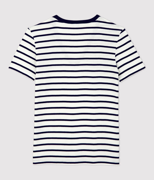 Camiseta LA ICONICA de algod&oacute;n con cuello de pico para mujer blanco/azul