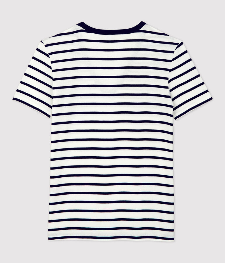 Camiseta LA ICONICA de algod&oacute;n con cuello de pico para mujer blanco/azul