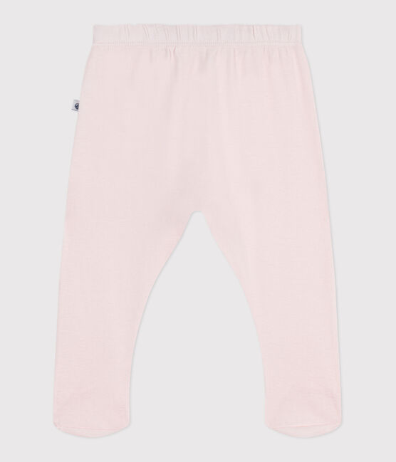 Pantalón con pies de algodón liso para recién nacido rosa FLEUR