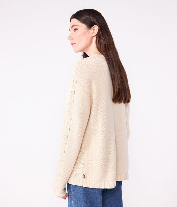Jersey liso y trenzado de lana de algod&oacute;n para mujer crudo