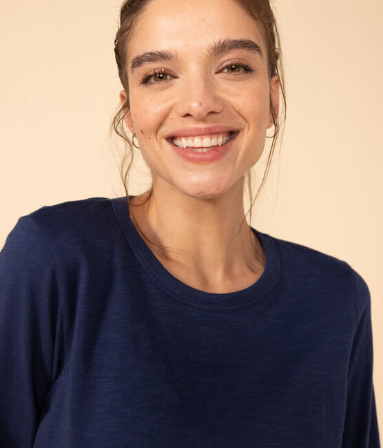 Camiseta LA RECTA de algodón con cuello redondo para mujer azul INCOGNITO