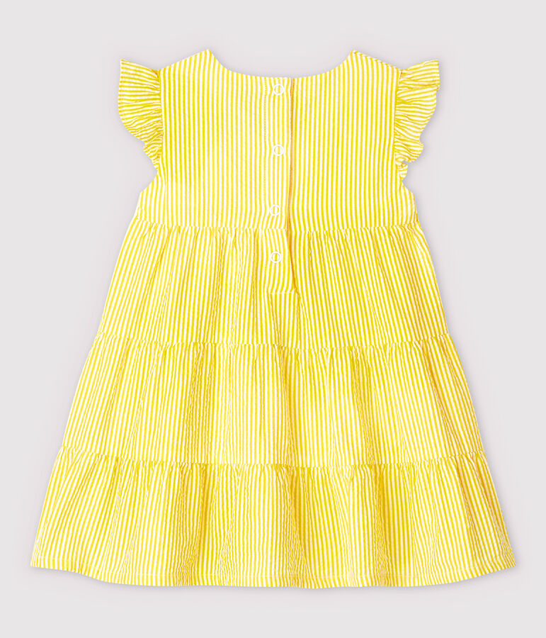 Vestido de manga corta de mil rayas de beb&eacute; ni&ntilde;a amarillo/blanco