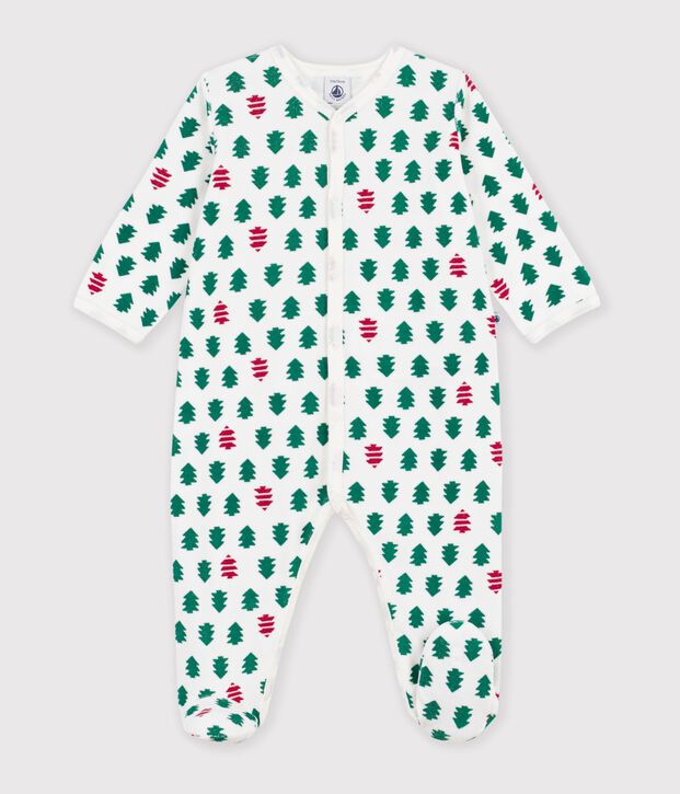 Pijama de terciopelo con estampado de abetos para beb&eacute; blanco/multicolor