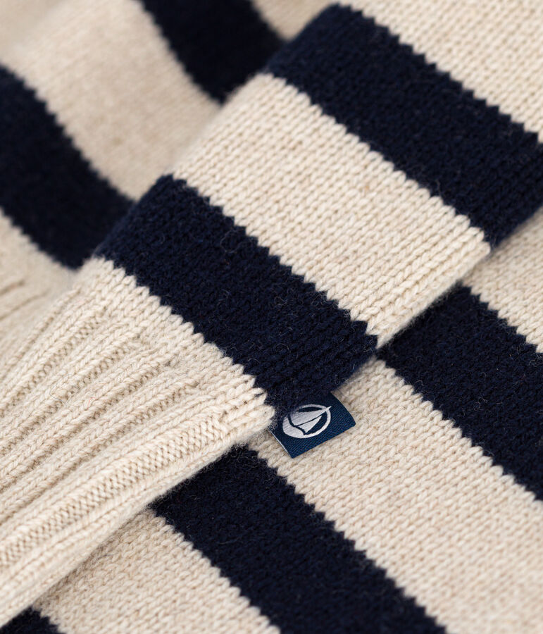 Jersey de lana de algod&oacute;n para mujer crudo/azul