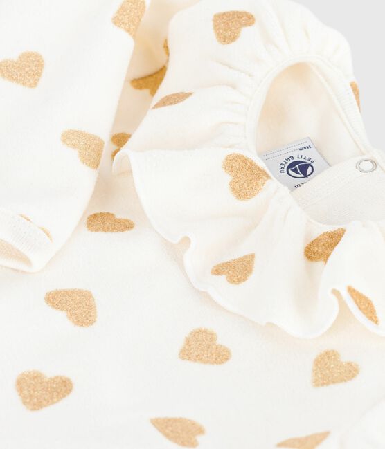 Pijama de terciopelo con abertura trasera y estampado de corazones dorados para bebé MILK/ DORE