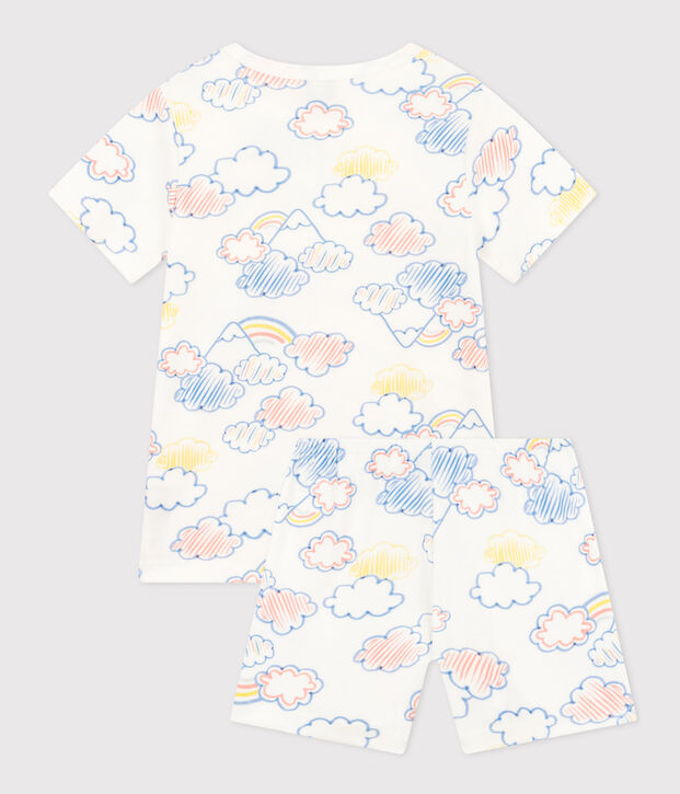 Pijama corto infantil con estampado de arco&iacute;ris de algod&oacute;n blanco/multicolor