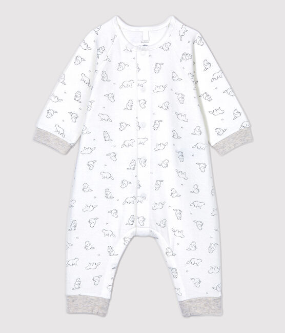 Mono largo con estampado de marmotas de bebé de algodón orgánico blanco MARSHMALLOW/gris GRIS
