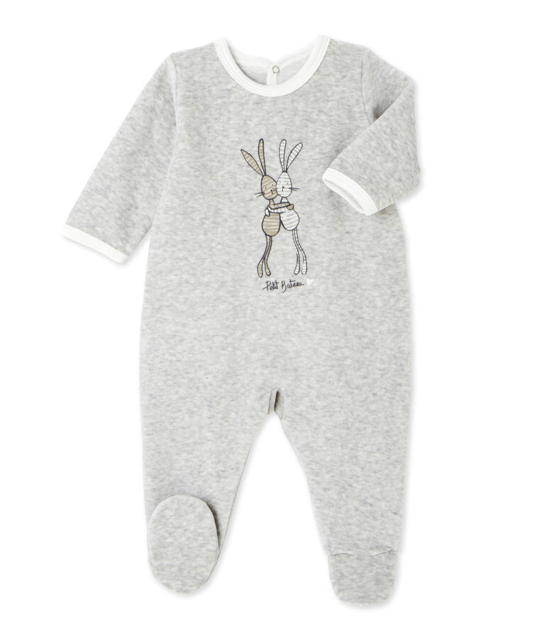 Pijama estampado en terciopelo para beb&eacute; unisex gris