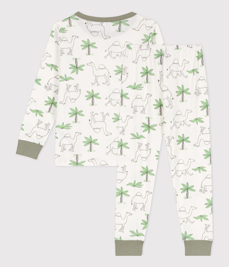 Pijama de algod&oacute;n con dromedarios para ni&ntilde;o/ni&ntilde;a blanco MARSHMALLOW/blanco MULTICO