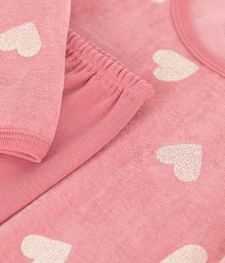 Camis&oacute;n infantil de terciopelo con estampado de corazones rosa ROSEWOOD/ MARSHMALLOW