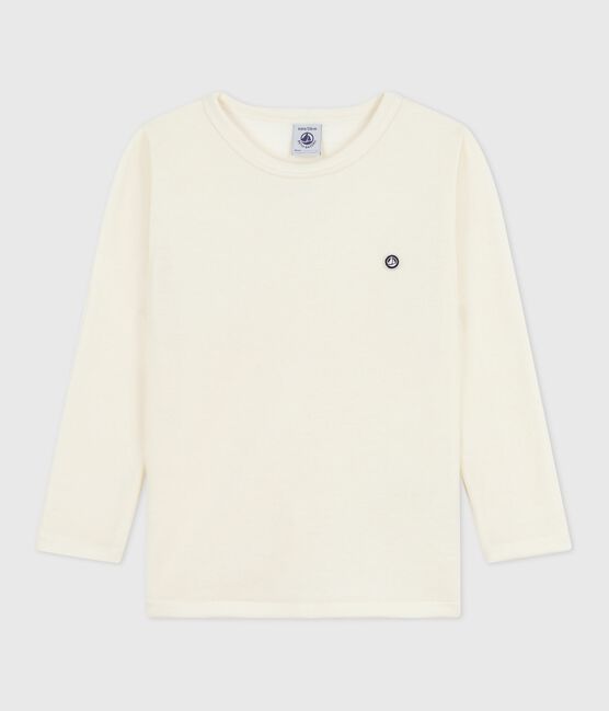 Camiseta infantil lisa de manga larga de lana y algodón gris ECRU