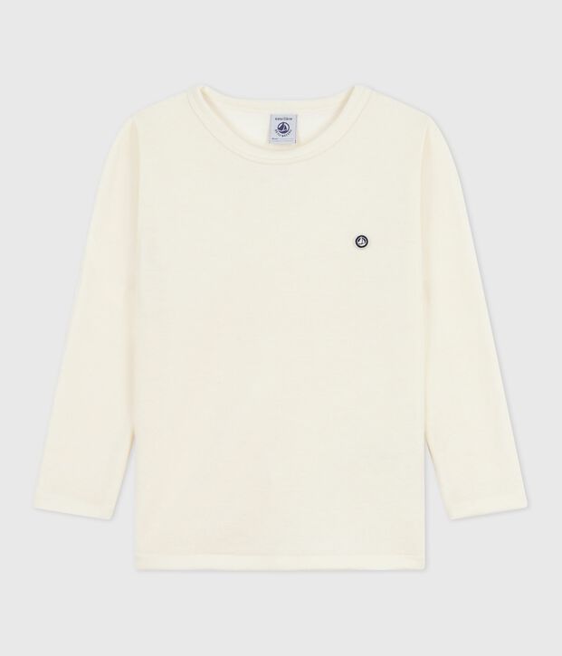 Camiseta infantil lisa de manga larga de lana y algod&oacute;n beige