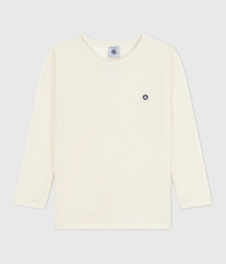 Camiseta infantil lisa de manga larga de lana y algod&oacute;n beige