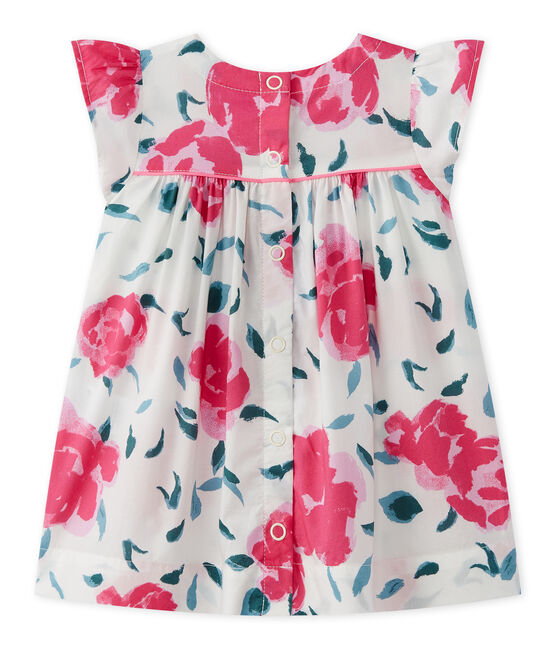 Vestido de bebé niña mangas con volantes estampado blanco MARSHMALLOW/blanco MULTICO