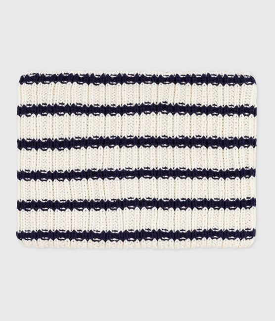 Braga de cuello infantil de punto tricotado a rayas con forro polar azul MARSHMALLOW/ SOIR