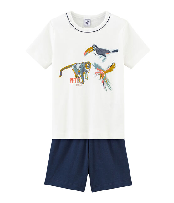 Pijama corto de punto para niño azul HADDOCK/blanco MARSHMALLOW