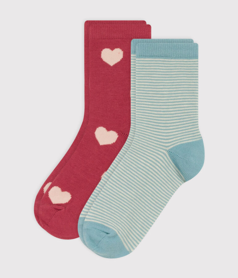 Juego de 2 pares de calcetines de punto de algod&oacute;n con corazones para ni&ntilde;os multicolor