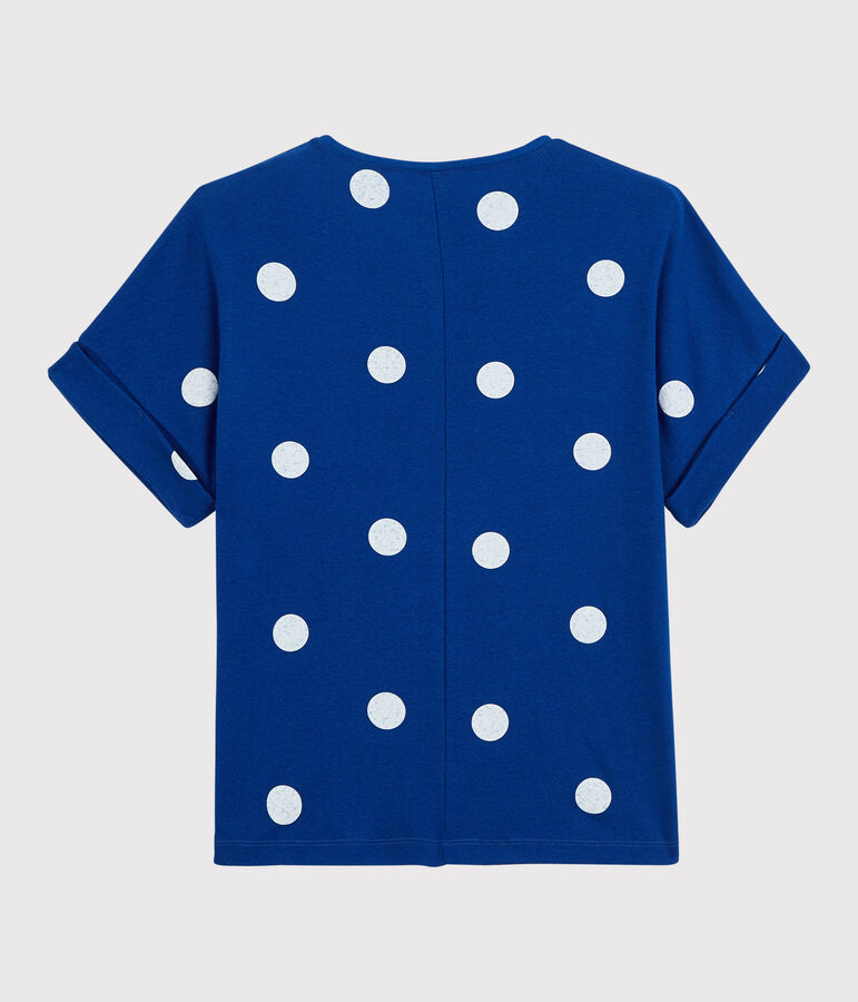Camiseta de algod&oacute;n/lino estampada de mujer azul/blanco