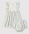 Vestido y braguita «bloomer» con estampado de flores de popelina de bebé blanco MARSHMALLOW/blanco MULTICO