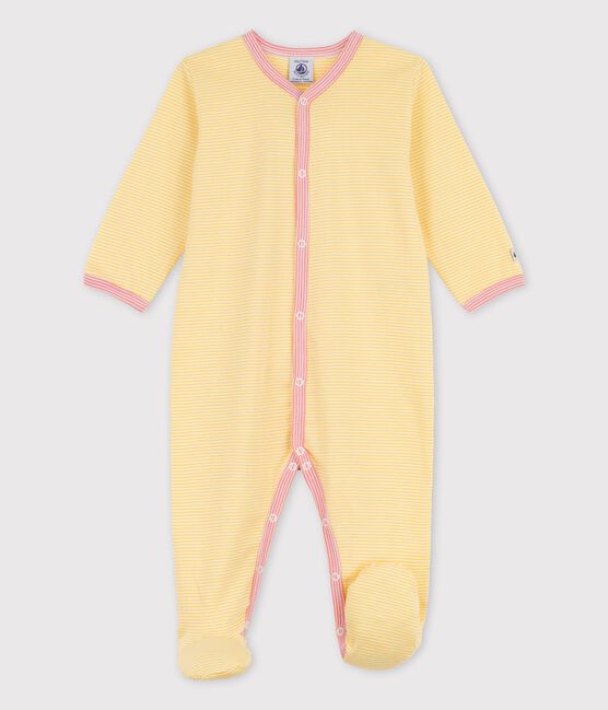 Pelele de bebé a rayas de algodón orgánico amarillo ORGE/blanco MARSHMALLOW