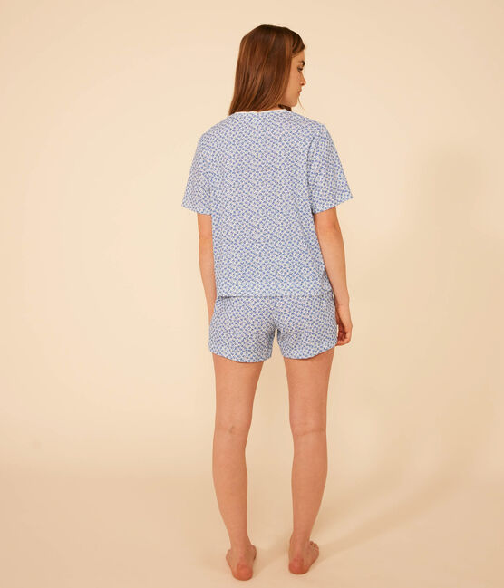 Pijama con pantalón corto y camiseta de algodón con motivo floral para mujer azul MARSHMALLOW/ INCOGNITO