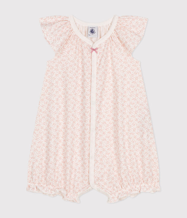 Mono corto de algod&oacute;n estampado de flores para beb&eacute; blanco/rosa