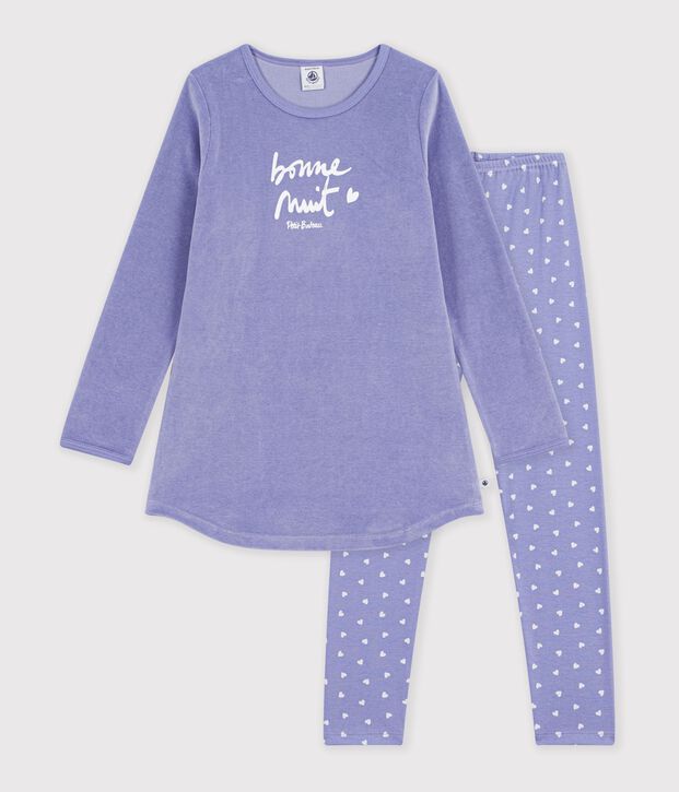 Camis&oacute;n y leggings infantiles de terciopelo violeta/blanco