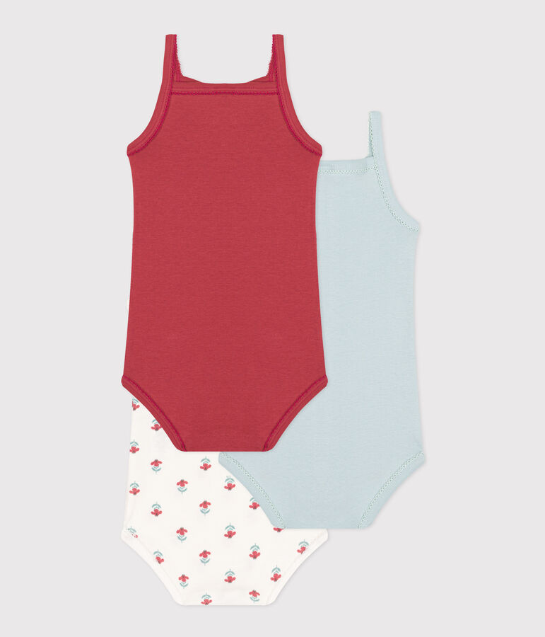 Juego de 3 bodis de tirantes de algod&oacute;n con flores multicolor