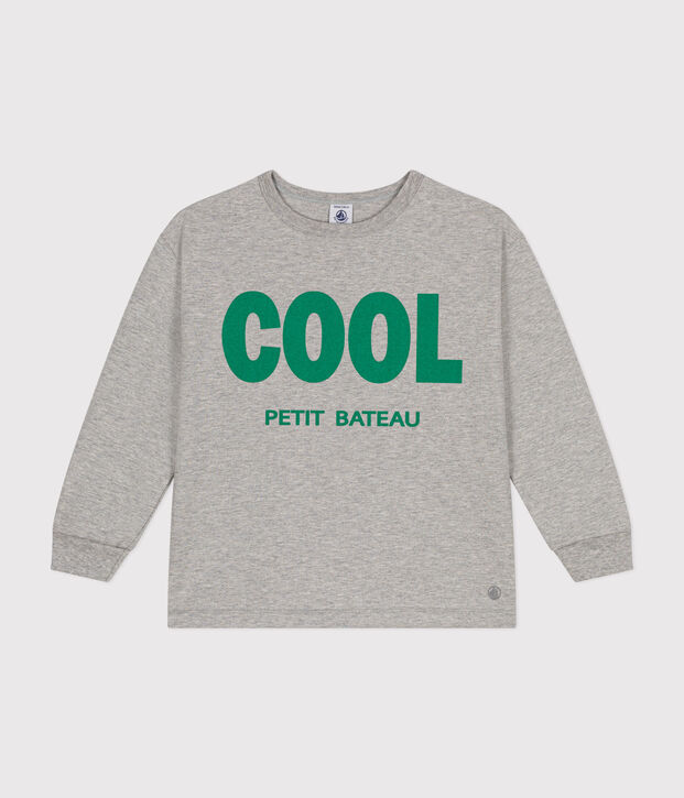 Camiseta de punto fino de manga larga para ni&ntilde;o gris